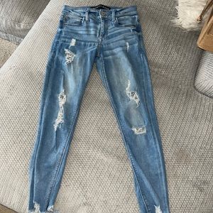 Express Mid Rise Ripped Stretch Ankle Jeans